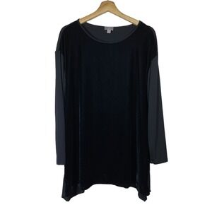 J. Jill Wearever Women Sz L Tunic Top Black Velvet Asymmetrical Hem Lagenlook